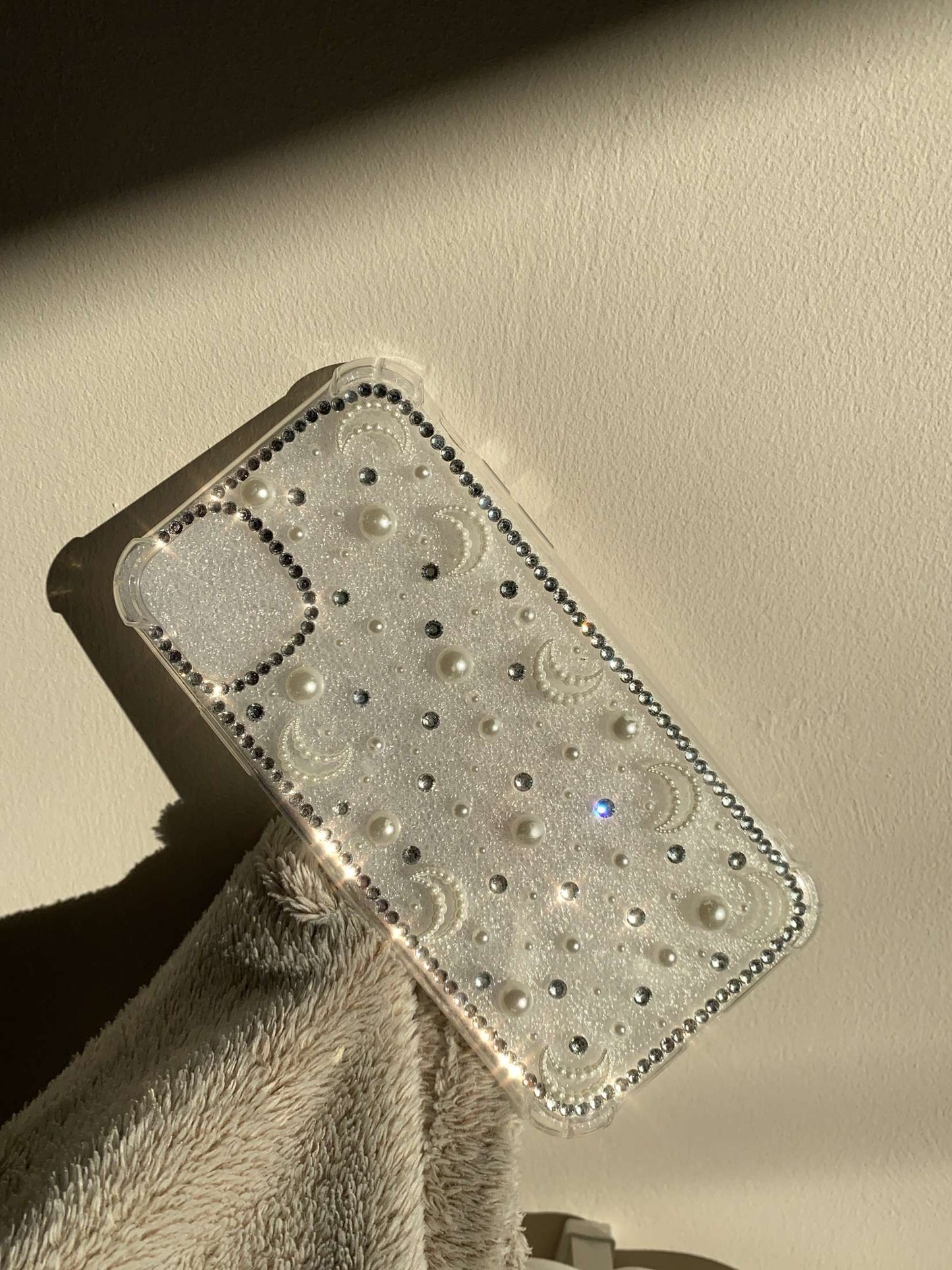 Aesthetic moon rhinestone and pearl phone case