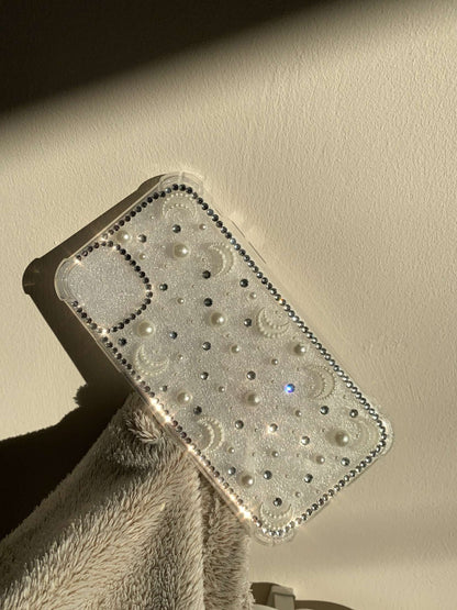 Aesthetic moon rhinestone and pearl phone case