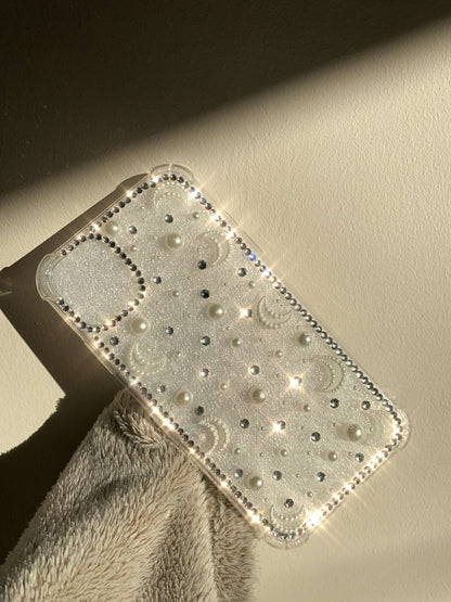 Aesthetic moon rhinestone and pearl phone case