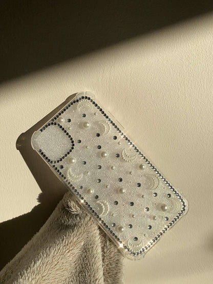 Aesthetic moon rhinestone and pearl phone case