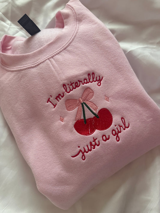 Aesthetic 'Im just a girl' Cherry embroided jumper