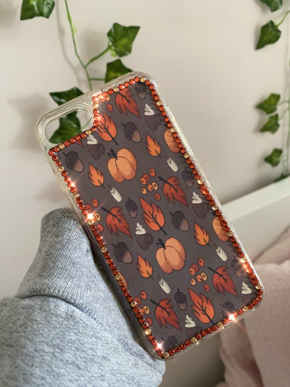 Aesthetic Rhinestone Cozy Autumn Fall Pumpkin Leaves themed Phone case