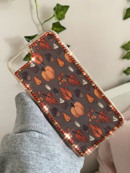 Aesthetic Rhinestone Cozy Autumn Fall Pumpkin Leaves themed Phone case