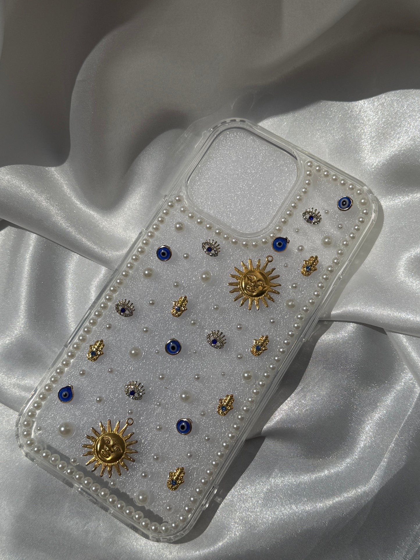 Aesthetic Rhinestone and Pearls Evil Eye Phone case