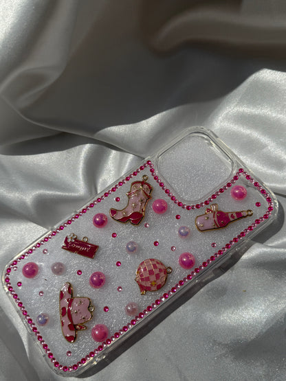 Aesthetic Rhinestone and Pearls Pink Coquette Cowgirl  Phone case
