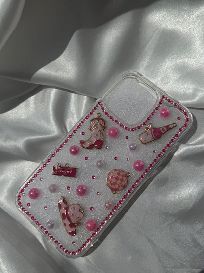 Aesthetic Rhinestone and Pearls Pink Coquette Cowgirl  Phone case