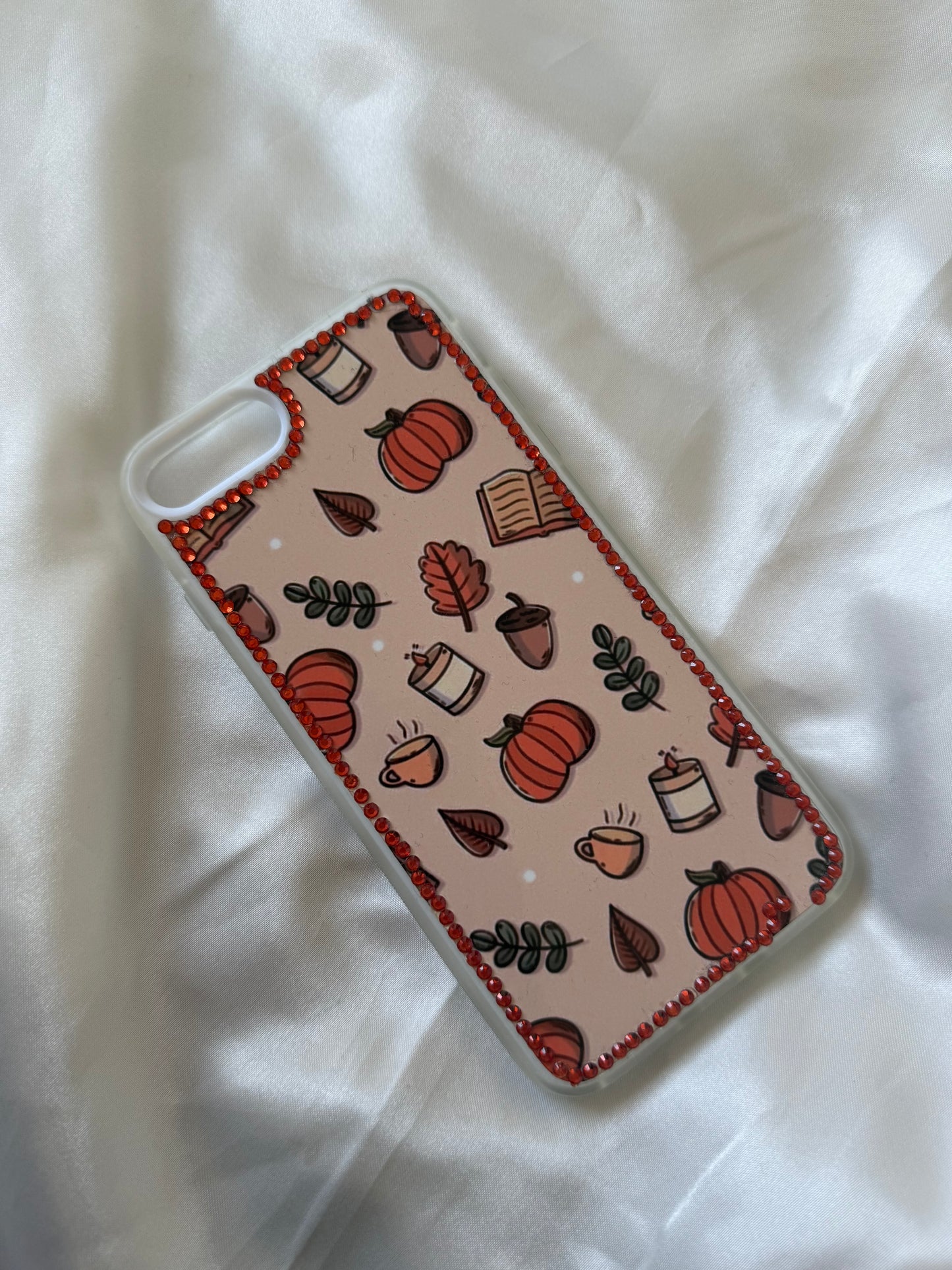 Aesthetic Rhinestone Cozy Autumn Fall Pumpkin Leaves books themed Phone case