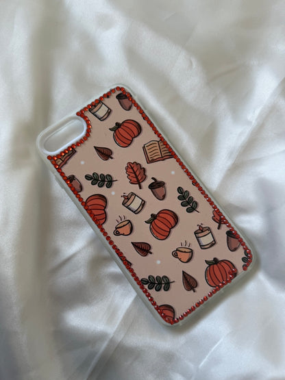 Aesthetic Rhinestone Cozy Autumn Fall Pumpkin Leaves books themed Phone case