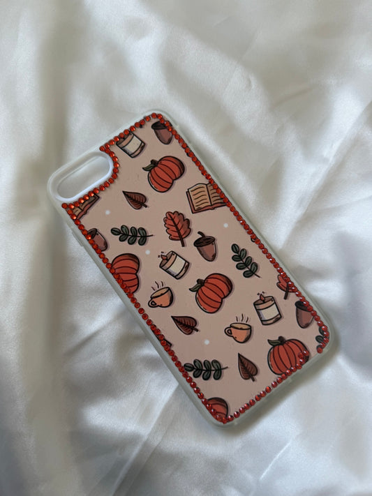 Aesthetic Rhinestone Cozy Autumn Fall Pumpkin Leaves books themed Phone case