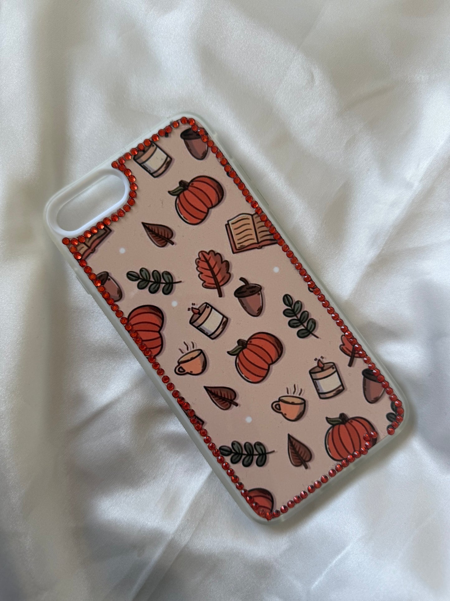 Aesthetic Rhinestone Cozy Autumn Fall Pumpkin Leaves books themed Phone case